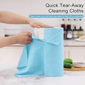 Homaxy Microfiber Cleaning Cloth Roll, 40 Pack Reusable Tear Away Towels, 11.8" x 11.8", Ultra Absorbent and Lint Free Cleaning Rags Towels for Car, House, Kitchen, Aqua