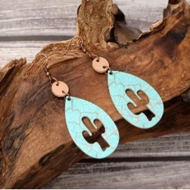 Whispering Bliss Western Style Wooden Earrings For Women Hollow-out Cactus Sheep Head Pattern Irr