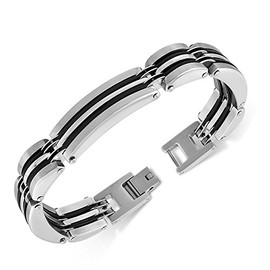 My Daily Styles Stainless Steel Silver-Tone Black Mens Link Bracelet, 8.25"
