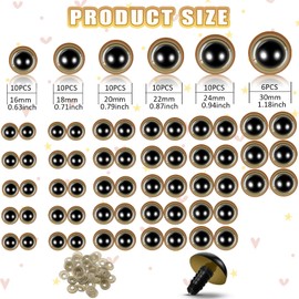 WILLBOND 56 Pcs Large Safety Eyes Stuffed Animal Eyes Plastic 16-30 mm Craft Crochet Eyes for DIY of Puppet Bear Doll Making, 6 Sizes