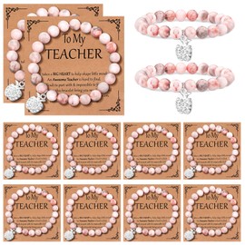 Landical 12 Pcs Teacher Appreciation Gifts for Women Natural Stone Teacher Bracelet Gifts with Message Cards Thank You Gifts for Teacher Valentine's Day Graduation Birthday Gifts