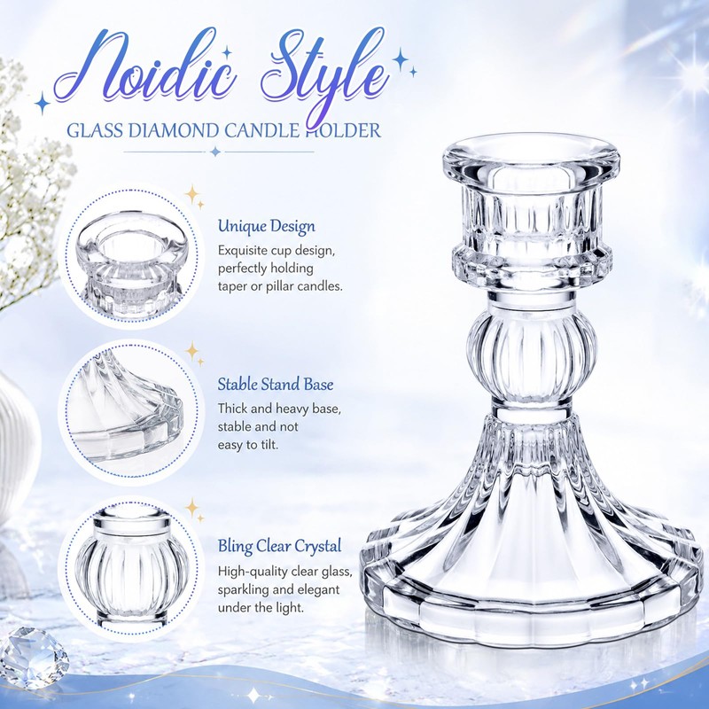 24 Pcs Clear Taper Candle Holders 4'' Tall Candlestick Glass