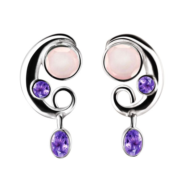 Franki Baker Amethyst and Rose Quartz Sterling Silver Drop, Dangle