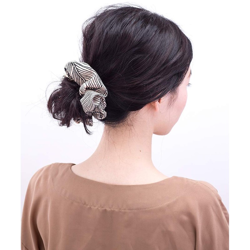 VINGTAINE HS-127 Botanical Pattern Scrunchie, Simple, Casual, Daily Use, Chiffon,