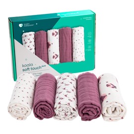 Koala Babycare 5 Pack 20"x10" Muslin Burp Cloths for Baby Boys and Girls - GOTS & Oeko-TEX Cotton Burp Rags for Newborns - Absorbent Neutral Burping Cloths for Feeding - Washable Baby Bibs Essentials