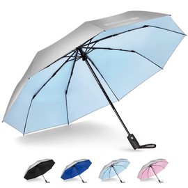 NINEMAX UV Umbrella for Sun Protection UPF 50+, 46 Inch Travel Compact Sun Umbrellas UV Blocking Small Auto Open Personal Portable for Walking (Light Blue)