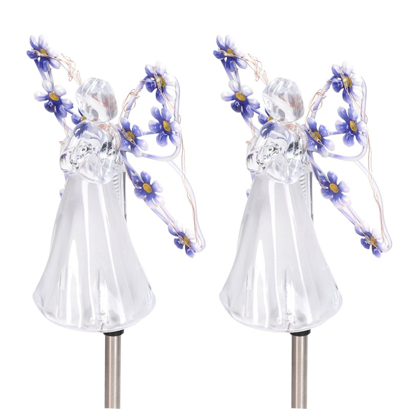 2 Pack LED Solar Angel Lights Solar Powered White Light