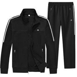MoFiz Mens Casual Tracksuit Set 2 Pieces Athletic Sweat Suits Long Sleeve Full Zip Workout Running Joggers Sports Set with Zip Pockets Black EU Size XL