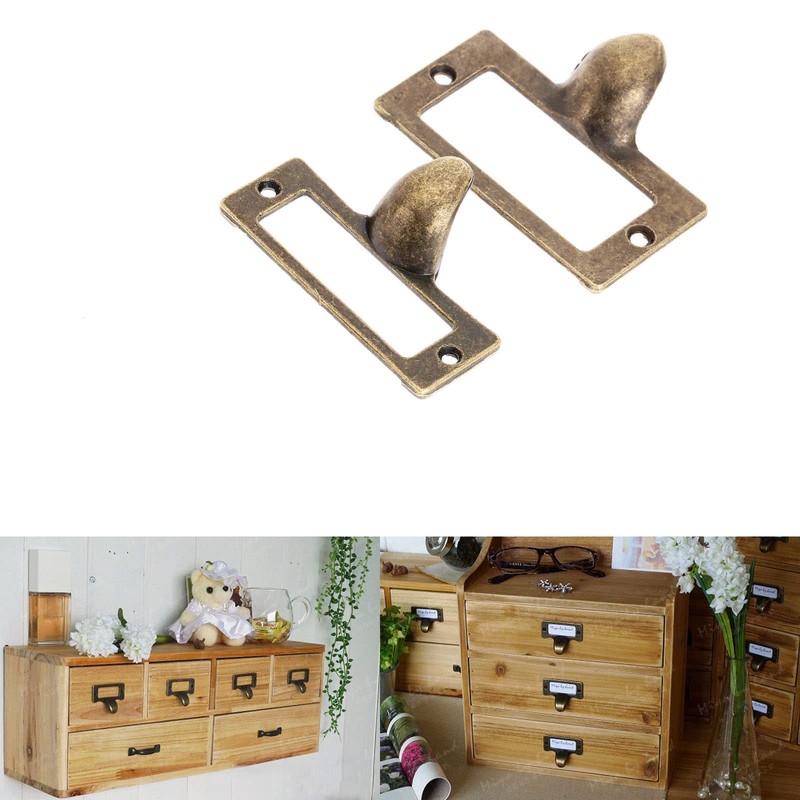 dophee 6-Pack Antique Brass Label Frame Card Holder Drawer Box