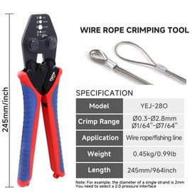 YMYP Wire Rope Crimping Tool with Ratchet, Ferrule Swaging Tool for Aluminum Sleeves, Loop Sleeves, Wire Rope Crimper for 1/64"-7/64'' (0.3mm-2.8mm) Cables, Heavy-Duty Swaging Tool for Railing,Fishing