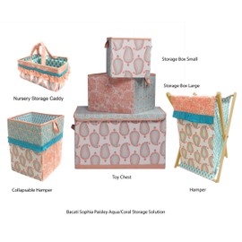 Bacati - Paisley Kids Storage (Nursery Storage Caddy, Coral/Aqua)
