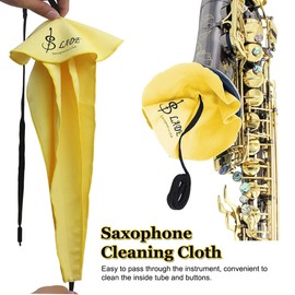Saxophone Cleaning Cloth Kit, 4 in 1 Saxophone Cleaning Swab Kit, Including Cleaning Swab and Mouthpiece Brush for Alto Tenor Soprano Sax and Other Wind & Woodwind Instruments (Yellow)