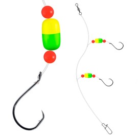 Alwonder 5-Pack Pompano Rigs Surf Fishing Rigs with Snell Floats Saltwater Live Bait Rig, Swivels Duo Lock Snaps Circle Hooks Rig for Beach Surf Casting Pier Jetty Fishing Green and Yellow