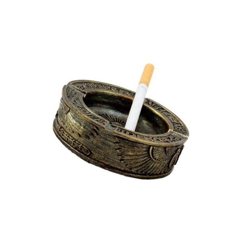 Egyptian Hieroglyphs Ankh Dual Cobra Winged Scarab Ashtray Figurine 4"Diameter