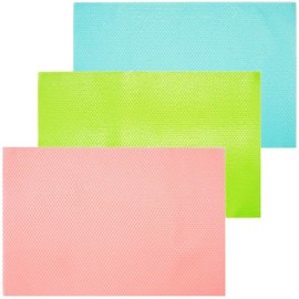 Pack of 3 Antibacterial Fridge Mats Remove Moisture Mats Washable and DIY [29 cm x 45 cm] 3 Blue, Green, Pink