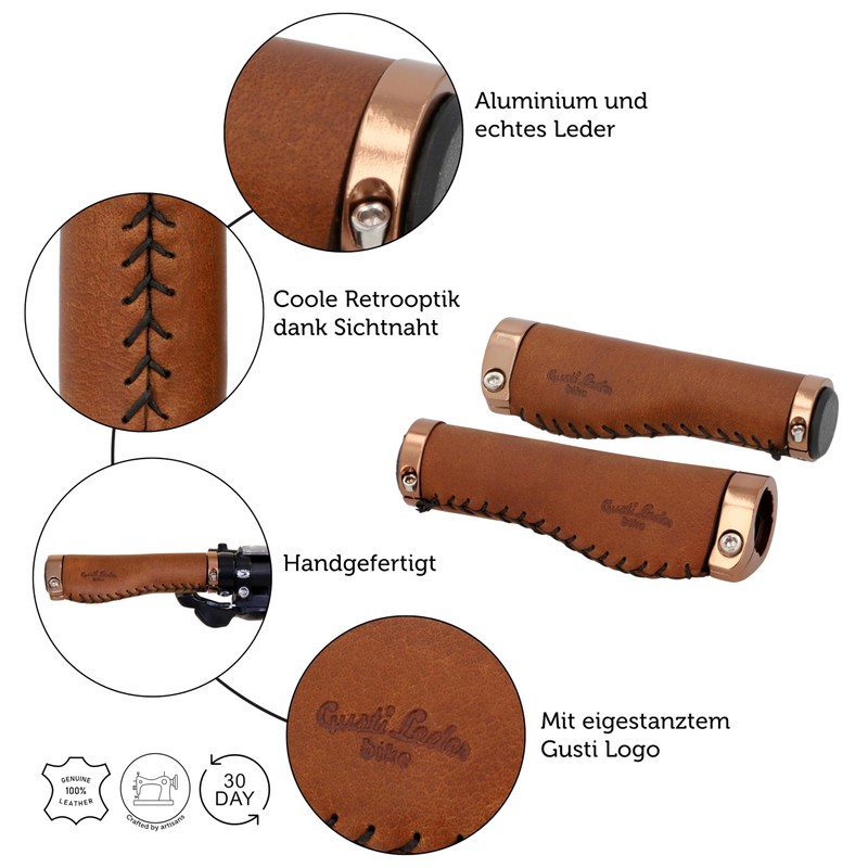 Gusti Phil A. Genuine Leather Handlebar Grip Bicycle Handle Brown