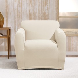 SureFit Stretch Morgan Box Cushion Chair Slipcover - Full Length Form Fit Polyester/Spandex Cover/Perfect for Upgrading A Favorite Chair (Ivory Color)