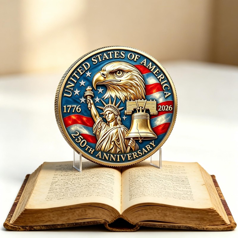 American Commemorative Coin 250th Anniversary Coin, 1776-2026 Eagle Bell Statue