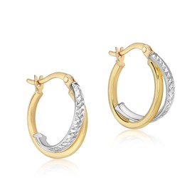Carissima Gold Women's 9 ct Gold Two Colour Diamond Cut Thin Creole Earrings