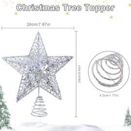 KEYIDO Silver Tree Star Christmas Tree Topper Metal Christmas Tree Star Topper for Xmas Tree Topper Ornaments Christmas Home Decoration H 20cm/8Inch W 25cm/10Inch