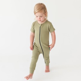 PARADE Organic Essentials '2-Way' Zip Romper - Short Sleeve Olive Green 2T