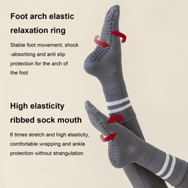 QILUCKY Non Slip Yoga Socks for Women, Pilates Socks with Grips, Long Socks with Double Stripes, Anti-Skid Grip Socks for Yoga, Barre, Dance,Workout Sports