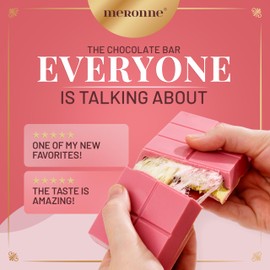 Meronne Angel Hair Ruby Chocolate Bar – 6.35 oz (180g) – Real Ruby Chocolate with Pistachio Cream & Angel Hair Cotton Candy – Handmade – No Artificial Colors or Preservatives