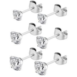 Turandoss Surgical Stainless Steel Round Ball Earrings, Zirconia, Hypoallergenic, Stud Earrings, Men's, Women's, Small, Simple, Silver, Gold, Black, 3 Pairs/Set, For Both Ears, 0.8 inch (2 mm), 0.8