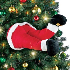 SANTA AND ELF STUCK IN CHRISTMAS TREE STUFFED PANTS DECOR