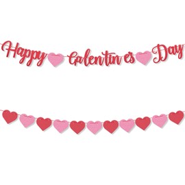 Happy Galentine’s Day Banner, Pre-Assembled Red Pink Heart Garland Banner Galentines Day Sign Galentines Decorations Galentines Party Decor Valentines Party Decorations for Girls Ladies