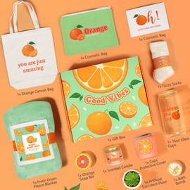 Womens Birthday Gifts, 12pcs Christmas Gifts for Women, Unique Happy Birthday Spa Gift Baskets Ideas, Cute Self Care Package for Women Mom Her Best Friends Sister Wife Friendship (Orange)