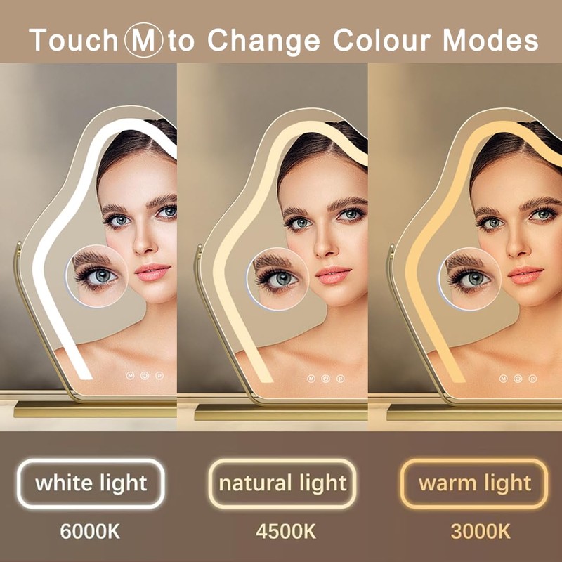 Cloud-Shaped Makeup Mirror with Lights,NO Assembly Required,Painted Gold/Black, 3 Color