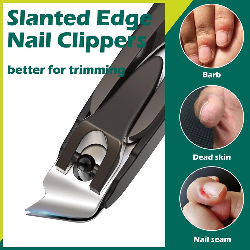 GLAMFIELDS Nail Clipper with Catcher, Large Fingernail Toenail Clipper,Slanted Edge