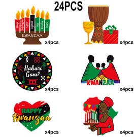 Happy Kwanzaa - Suministros de fiesta con forma de recortes para fiestas – Kwanzaa African Heritage Party Favors – Decoraciones de fiesta panafricana – Juego de 24 unidades