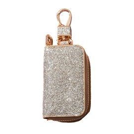 Teadokly Zipper Car Key Case, Universal Key Fob Cover, Keychain Holder with Metal Hook, Sequins Car Key Bag (Silver)