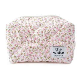 The White Invite Gifts Floral Makeup Bag, Quilted Cotton Cosmetic Bag, Floral Makeup Pouch, Quilted Toiletry Bag Women, Makeup Bag, Snack Bag Pouch Travel Bag… (Small: Blush Blooms)