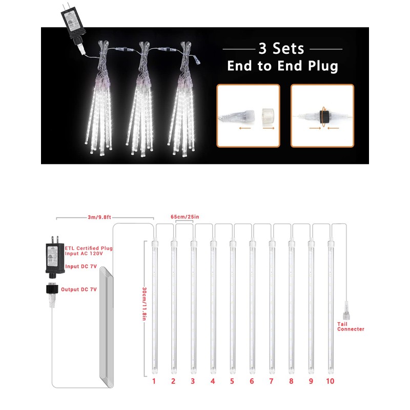 Flacchi White 10 Tube 240 LED Raindrop Meteor Shower Icicle