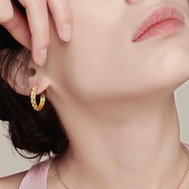 14K Gold Hoop Earrings Unique Earrings Petal-Cut Design Gold Earrings Dazzling Women’s Hoop Earrings Gold Hoop Earrings for Women 25 mm (25 mm)