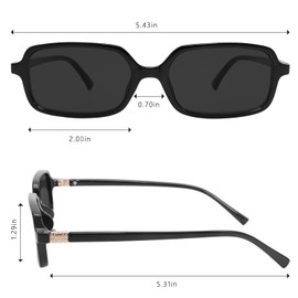 boluoboluomi Women's Retro Sunglasses Men's 90s Small Rectangular Sunglasses Retro Cute Slim Fashion Sunglasses UV400 Protection Fashion Glasses, black