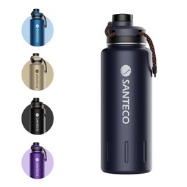 Insulated Water Bottles, Stainless Steel Flask with Lanyard & Wide Mouth Spout Lid, Leak Proof Double Wall Vacuum Drink Bottle, Keep Drinks Hot & Cold for Hiking Camping (Midnight Blue, 32oz / 950ml)