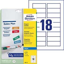 Avery Zweckform J8871Â Printable Magnetic Sheets (90Â Labels 78Â x 28Â mm Special Coating) 5Â White