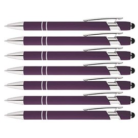 Rainbow Rubberized Soft Touch Ballpoint Pen with Stylus Tips a stylish, premium metal pen, black ink, medium point. Box of 7 (PURPLE)