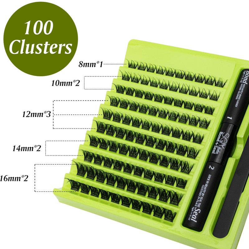 SQYlashes Lashes Extensions Kit, DIY Lash Clusters with Lash Bond