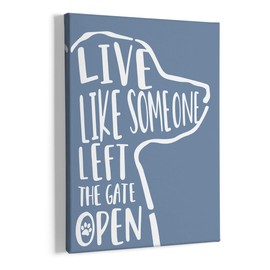 HIWX Dog Wall Art - Live Like Someone Left The Gate Open Framed Canvas Painting Wall Decor, Dog Sayings Wall Art Home Decoration For Living Room, Bedroom, Bathroom 11x14 Inch