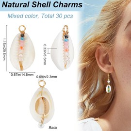 Beebeecraft 1 Box 30Pcs Sea Shell Charms Summer Jewelry Charms Natural Seashell Ocean Beach Boho Colorful Rainbow Glass Seed Wire Wrapped Pendant Charm for Jewelry Making Charms Necklace DIY Crafts