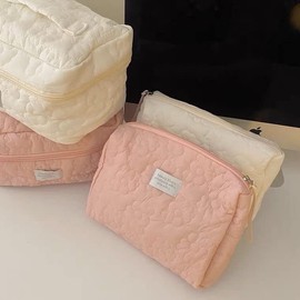 New Quilted Makeup Bag Large Travel Cosmetic Bag Cotton Cosmetic Pouch Cute Makeup Bag Portable Toiletry Bags for Women Girls