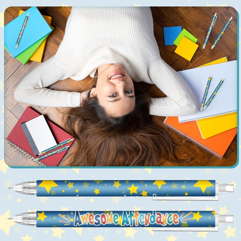 100 Pcs Attendance Award Pens Bulk, Awesome Star Retractable Ballpoint