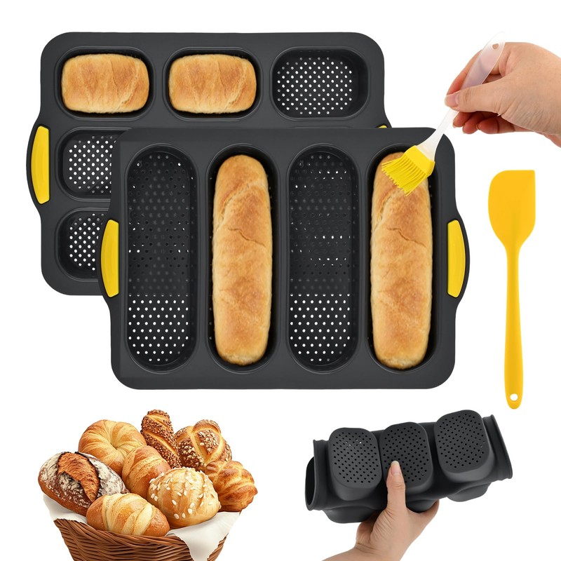 2 pcs Silicone Baguette Bread Pan Set, 4 Hole Non-Stick