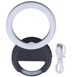 Clip On Ring Light for Phone 180 Degree Rotation 3 Colors LED Selfie Ring Light for Phone Tablets Laptops Black