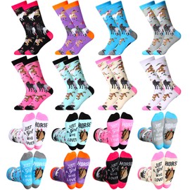 Croknit 8 Pairs Horse Lovers Gifts Horse Socks Just a Girl Who Loves Horses Novelty Casual Socks for Cowgirl Equestrian Derby